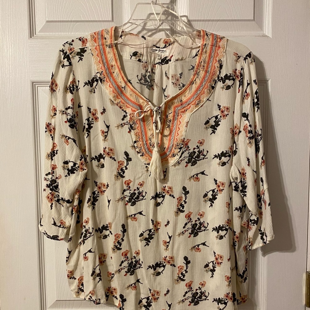 Like New Women’s Floral Print Top with Tassel Tie